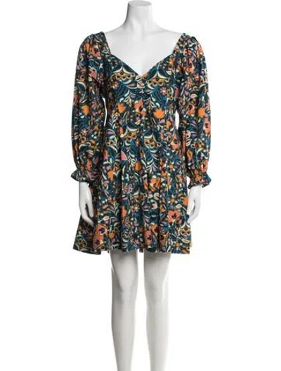 Pre-owned Cleobella Floral Print Mini Dress In Blue