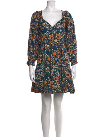 Pre-owned Cleobella Floral Print Mini Dress In Blue