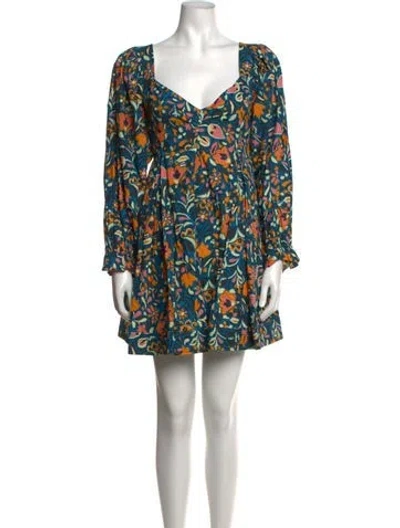 Pre-owned Cleobella Floral Print Mini Dress In Blue