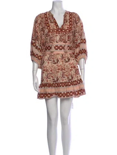 Pre-owned Cleobella Floral Print Mini Dress In Brown