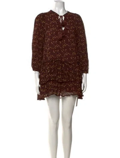 Pre-owned Cleobella Floral Print Mini Dress In Brown