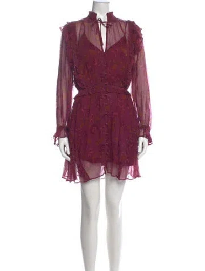 Pre-owned Cleobella Floral Print Mini Dress In Burgundy