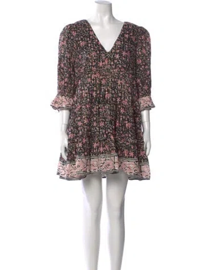 Pre-owned Cleobella Floral Print Mini Dress In Gray