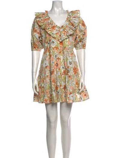 Pre-owned Cleobella Floral Print Mini Dress In Green