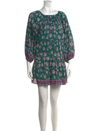 Pre-owned Cleobella Floral Print Mini Dress In Green