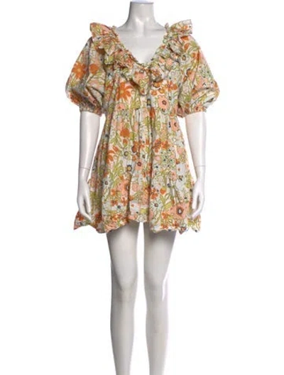 Pre-owned Cleobella Floral Print Mini Dress In Green