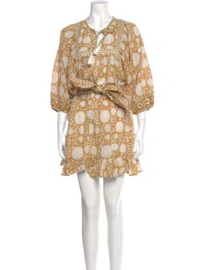 Pre-owned Cleobella Floral Print Mini Dress In Neutral
