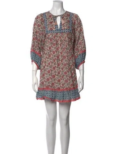 Pre-owned Cleobella Floral Print Mini Dress In Neutrals