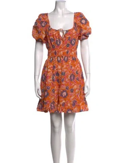 Pre-owned Cleobella Floral Print Mini Dress In Orange