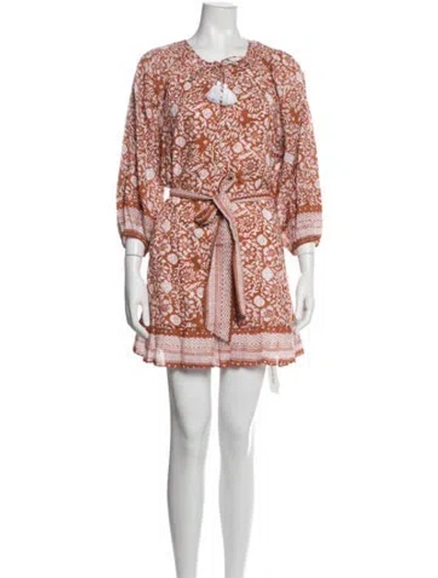 Pre-owned Cleobella Floral Print Mini Dress W/ Tags In Orange