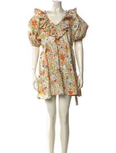 Pre-owned Cleobella Floral Print Mini Dress In White