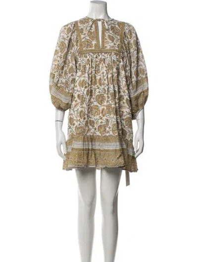 Pre-owned Cleobella Floral Print Mini Dress In White