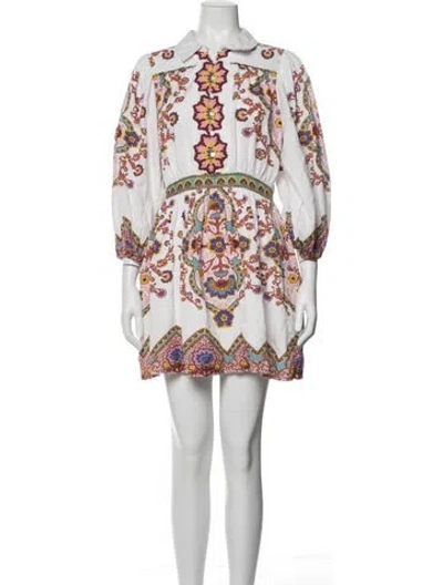 Pre-owned Cleobella Floral Print Mini Dress In White