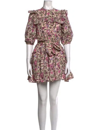 Pre-owned Cleobella Floral Print Mini Dress In White