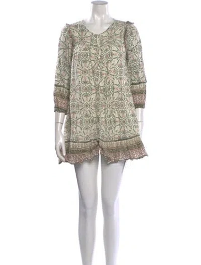 Pre-owned Cleobella Floral Print Mini Dress In White