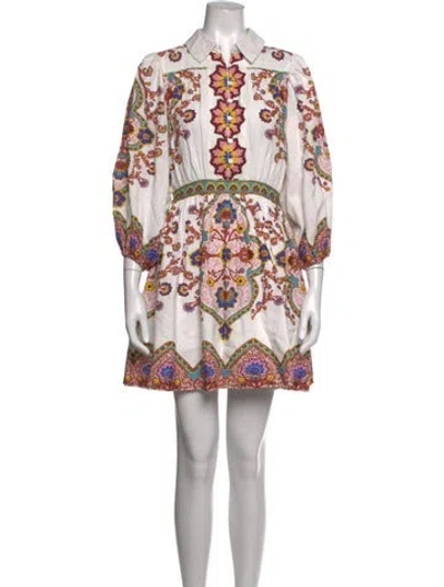 Pre-owned Cleobella Floral Print Mini Dress In White