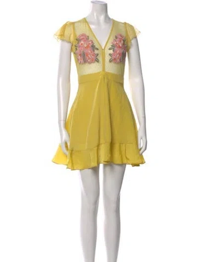 Pre-owned Cleobella Floral Print Mini Dress In Yellow