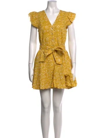 Pre-owned Cleobella Floral Print Mini Dress In Yellow