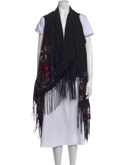 Pre-owned Cleobella Floral Print Open Front Sweater In Black