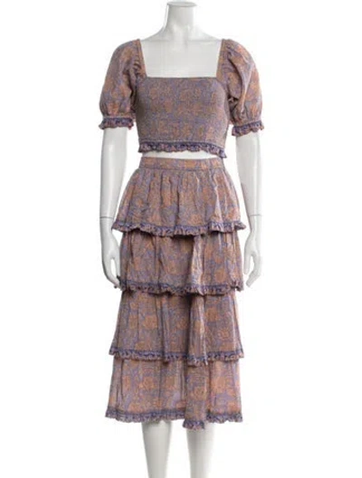 Pre-owned Cleobella Floral Print Ruffle Embellishment Skirt Set In Purple