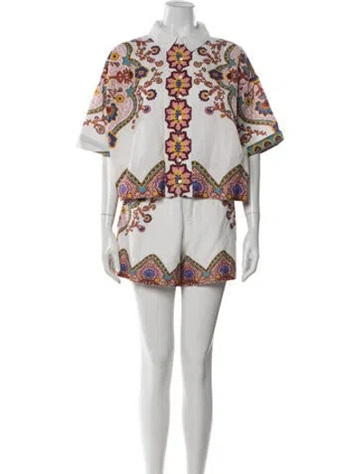 Pre-owned Cleobella Floral Print Short Set In White