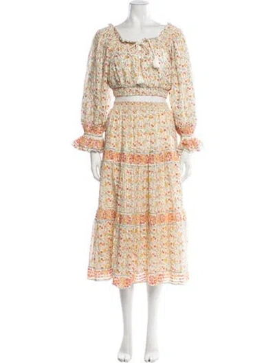 Pre-owned Cleobella Floral Print Tassel Accents Skirt Set In Multicolor