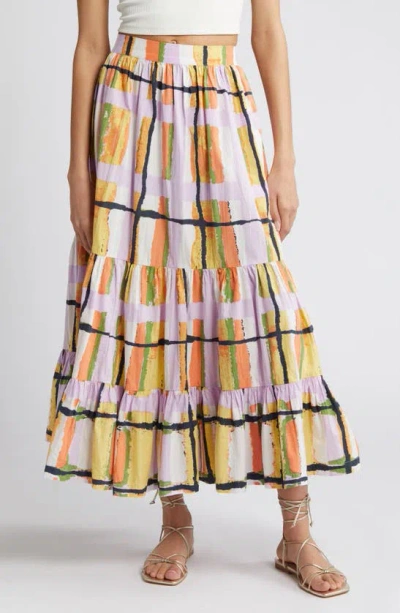 Cleobella Gayle Print Tiered Maxi Skirt In Saffron Hale Print