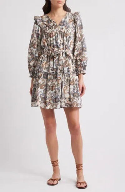 Cleobella Gracelyn Paisley Long Sleeve Organic Cotton Minidress In Nutmeg Paisley Ivory