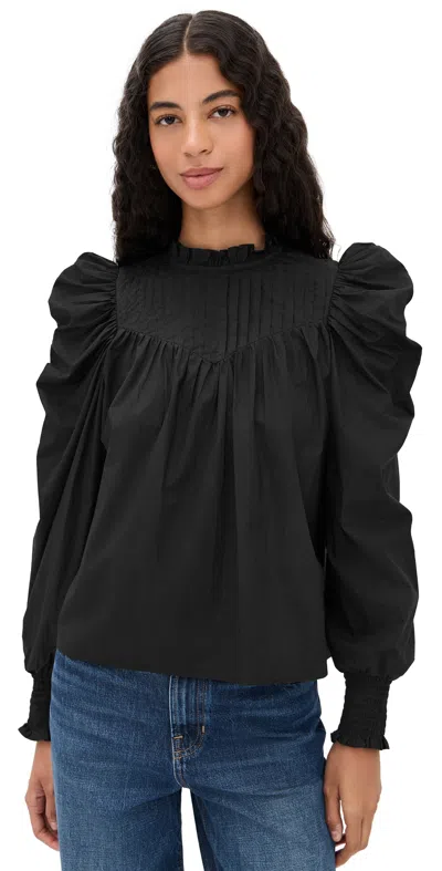Cleobella Irina Smocked Cuff Blouse In Black In Red