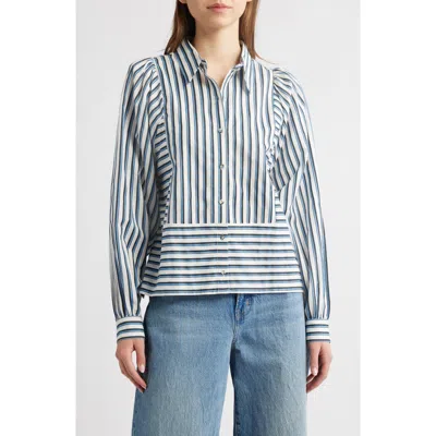 Cleobella Isadora Stripe Cotton & Linen Shirt In Blue Multi