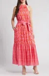 Cleobella Janice Satin Halter Maxi Dress In Jaipur Ikat Print In Multi