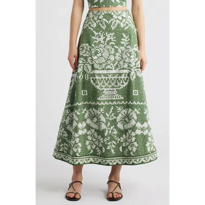 Cleobella Jasmine Mixed Print Cotton Poplin Maxi Skirt In Green