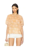 Cleobella Johana Print Tie Neck Top In Peach