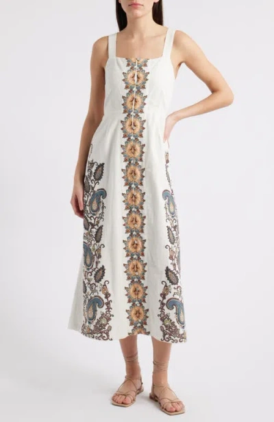 Cleobella Jolene Placement Print Cotton & Linen Midi Sundress In Veneto Paisley Print