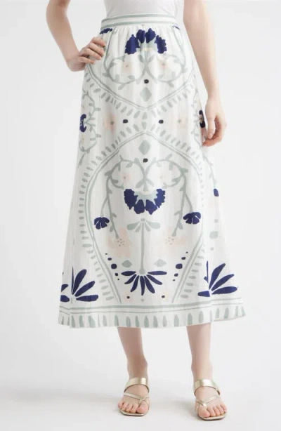 Cleobella Juliet Floral Cotton & Linen Skirt In White