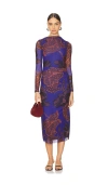 Cleobella Katya Floral Print Ruched Mesh Midi Dress In La Rouge Print