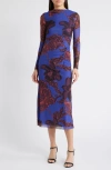 Cleobella Katya Floral Print Ruched Mesh Midi Dress In La Rouge Print