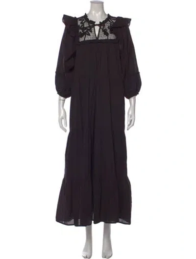 Pre-owned Cleobella Lace Pattern Long Dress In Black