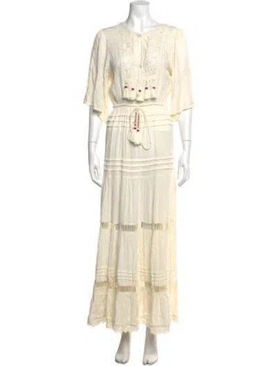 Pre-owned Cleobella Lace Pattern Long Dress In Neutrals