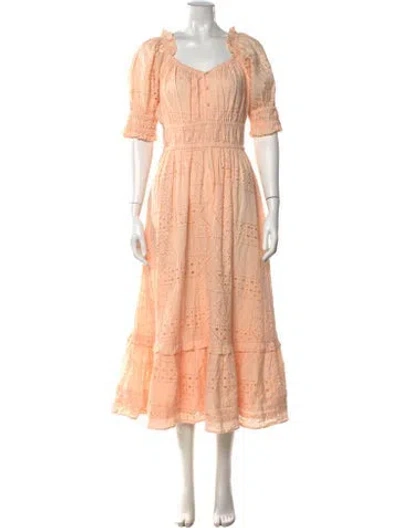Pre-owned Cleobella Lace Pattern Long Dress In Orange