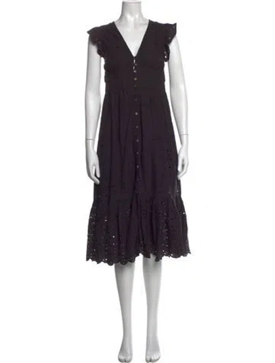 Pre-owned Cleobella Lace Pattern Midi Length Dress In Black
