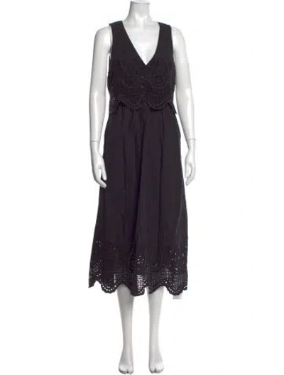 Pre-owned Cleobella Lace Pattern Midi Length Dress In Black