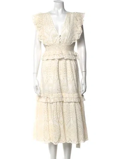 Pre-owned Cleobella Lace Pattern Midi Length Dress In White