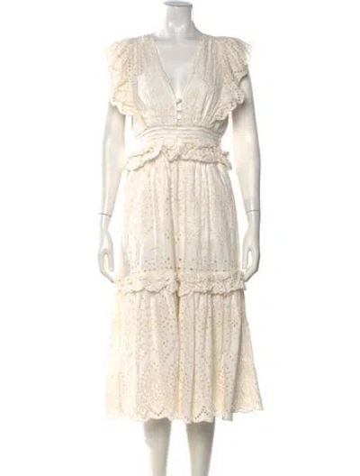 Pre-owned Cleobella Lace Pattern Midi Length Dress In White