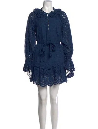 Pre-owned Cleobella Lace Pattern Mini Dress In Blue