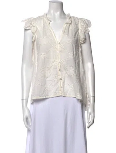 Pre-owned Cleobella Lace Pattern V-neck Sweater In Neutral