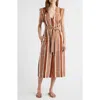 Cleobella Lani Stripe Tie Waist Cotton & Linen Midi Dress