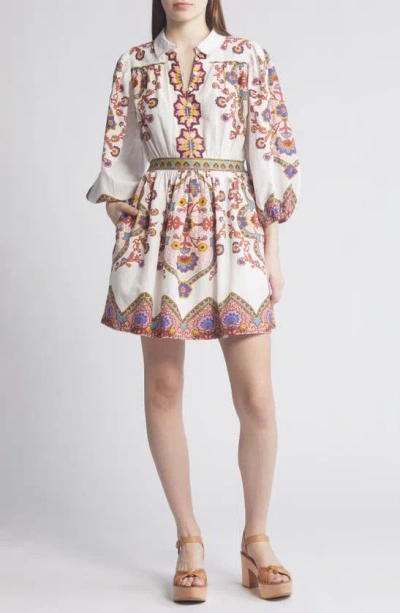 Cleobella Leigh Placed Print Long Sleeve Cotton & Linen Minidress In Lagos Print