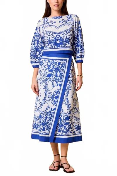 Cleobella Lihua Midi Skirt In Altesse Print In Blue