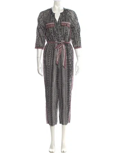 Pre-owned Cleobella Linen Printed Jumpsuit In Black